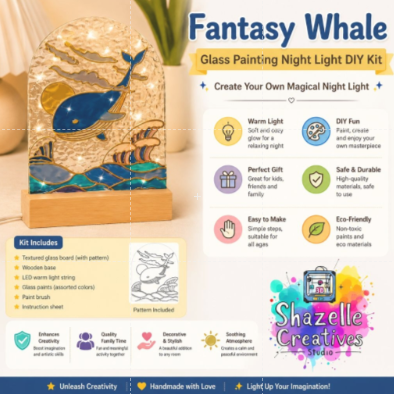 Fantasy Whale Glass Painting Night Light DIY Kit – Creative LED Craft for Kids & Adults