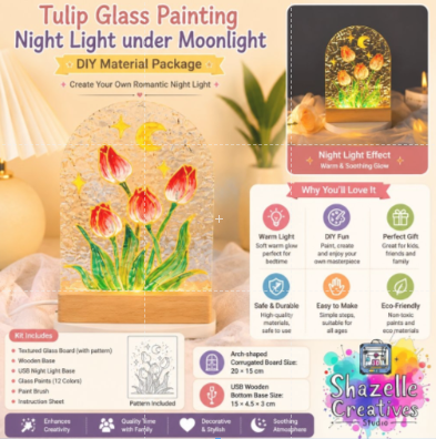 Tulip Glass Painting Night Light DIY Kit – Moonlight Garden Creative Craft Set