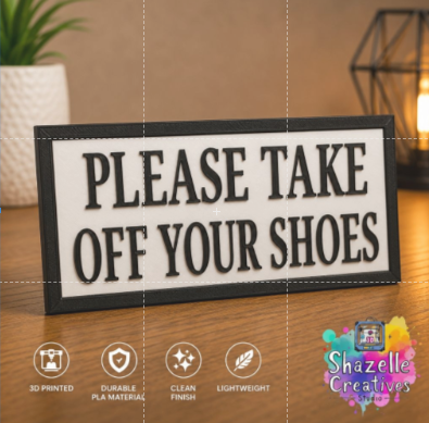 3D Printed Please Take Off Your Shoes Sign – Entryway & Home Etiquette Plaque | 14.9cm x 7cm
