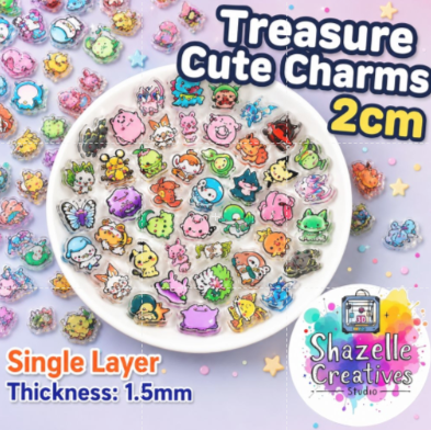 20pcs Treasure Cute Charms 2cm – Single Layer Acrylic Embellishments (1.5mm Thick)