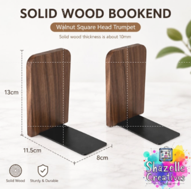 Solid Wood Walnut Bookends – Sturdy Non-Slip Book Holder (1 Pair)