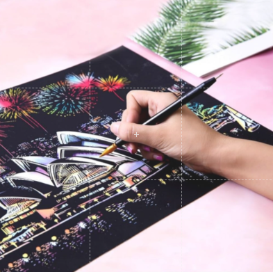 DIY Scratch Art (A4) kit with black frame and scratch pen tool