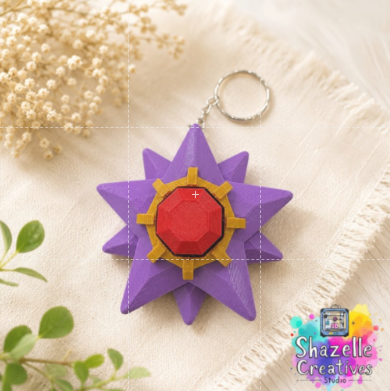 3D Printed Starmie Inspired Clicker Keychain – Pokémon Style Fidget Keychain