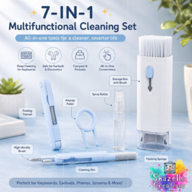 7-in-1 Multifunctional Cleaning Kit for Keyboard, Earbuds, Laptop & Electronics | Portable Cleaning Tool Set