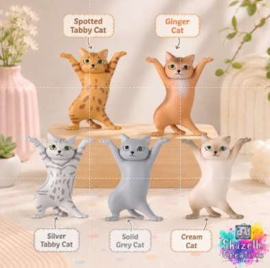 Cute Stretching Cat Figurines Set | Adorable Desk & Shelf Decor | 3D Printed Cat Collection