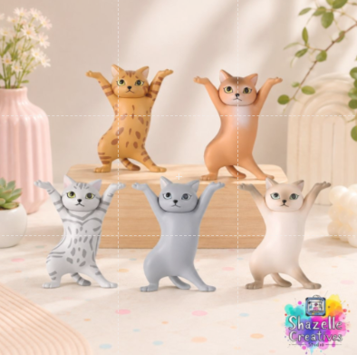 Cute Stretching Cat Figurines Set | Adorable Desk & Shelf Decor | 3D Printed Cat Collection