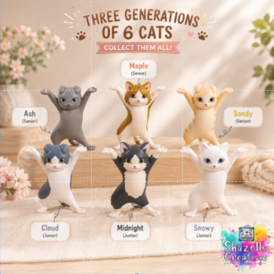 Cute Stretching Cat Figurines Set | Adorable Desk & Shelf Decor | 3D Printed Cat Collection