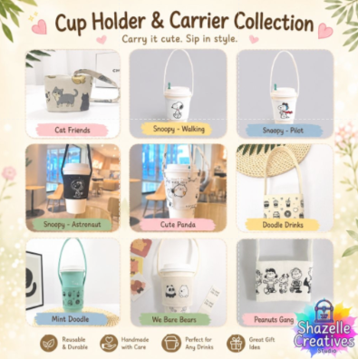 Cute Reusable Cup Holder Collection | Handmade Drink Carrier Sleeve | Eco-Friendly Coffee & Bubble Tea Holder