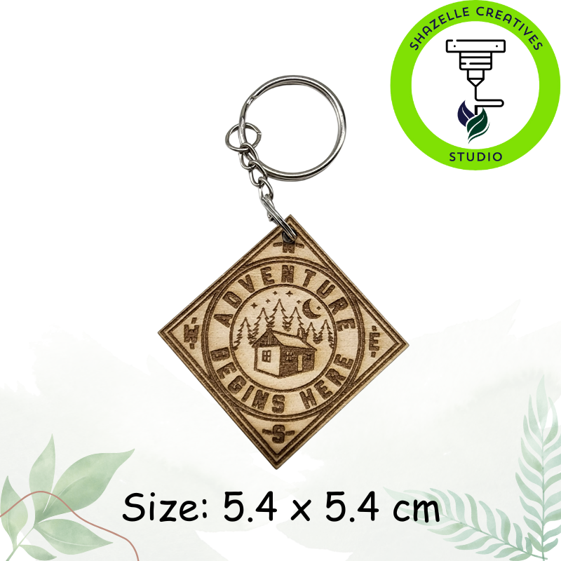 Wooden Laser-Engraved Camping Outdoor Keychain