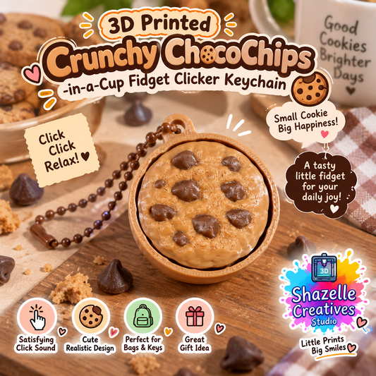 🍪 3D Printed Crunchy ChocoChips-in-a-Cup Fidget Clicker Keychain 🤎