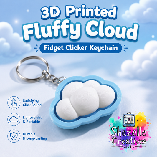 3D Printed Cloud Fidget Clicker Keychain - Cute Fluffy Sensory Toy
