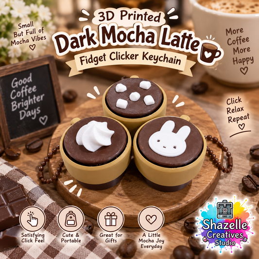 ☕️ 3D Printed Dark Mocha Latte Fidget Clicker Keychain 🤎