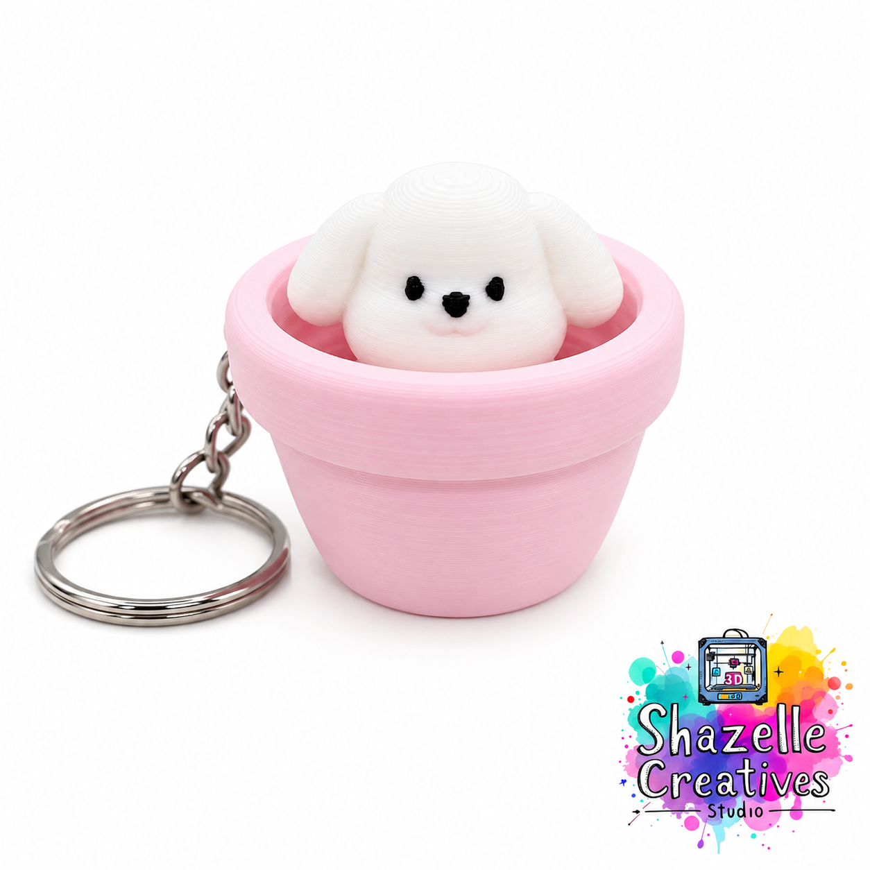 Adorable 3D Printed Animal-in-a-Pot Fidget Clicker Keychains