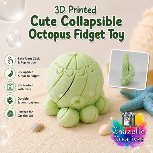 🐙 3D Printed Cute Collapsible Octopus Fidget Toy 💚
