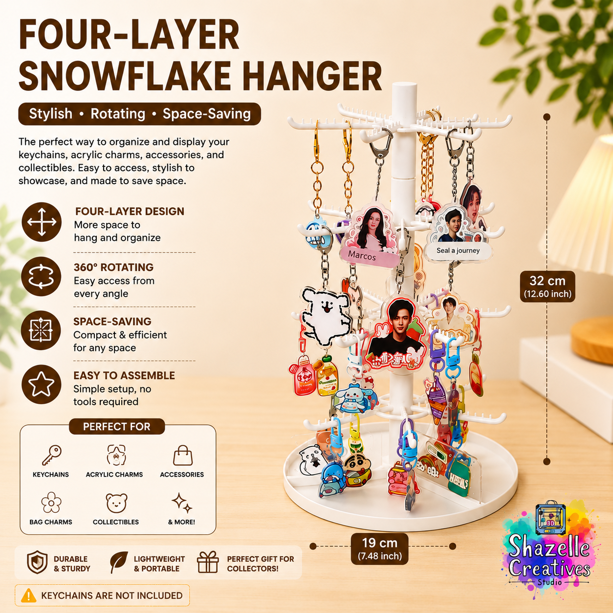 Four layer Snowflake Hangers for keychains, Jewelry or accessories 360 degree rotate manually