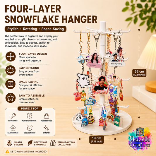 Four layer Snowflake Hangers for keychains, Jewelry or accessories 360 degree rotate manually