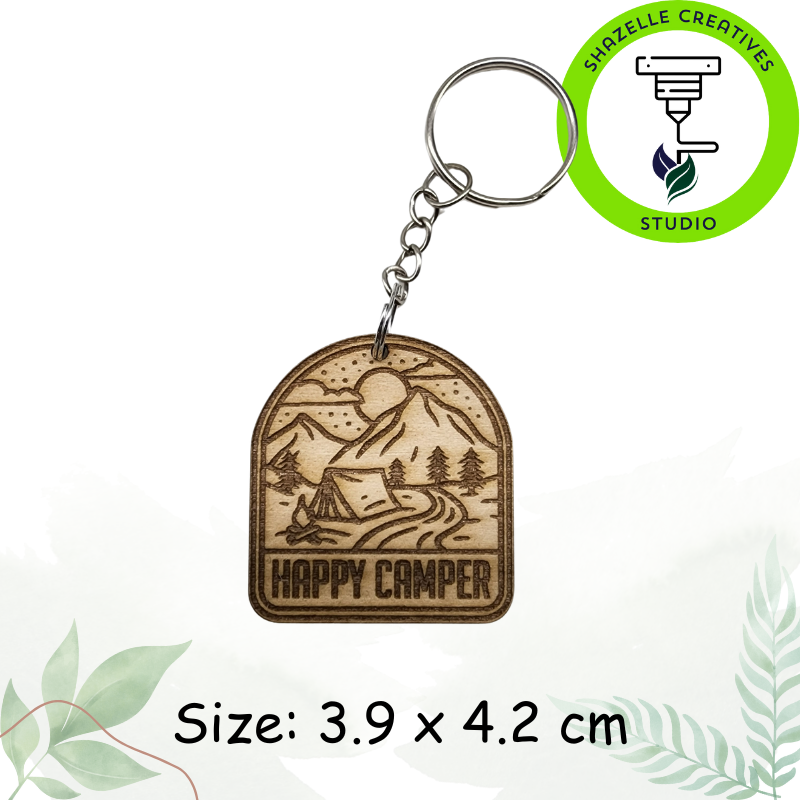 Wooden Laser-Engraved Camping Outdoor Keychain