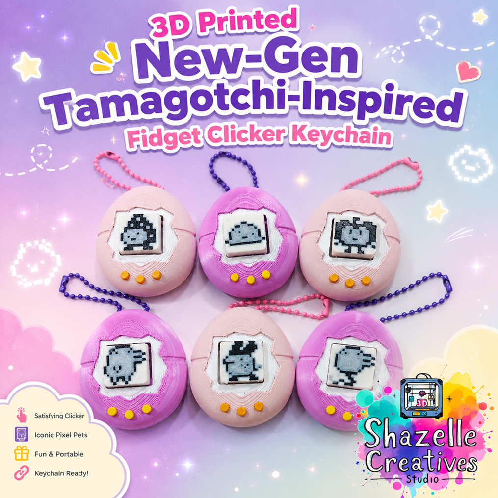 3D Printed New-Gen Tamagotchi-Inspired Fidget Clicker Keychain