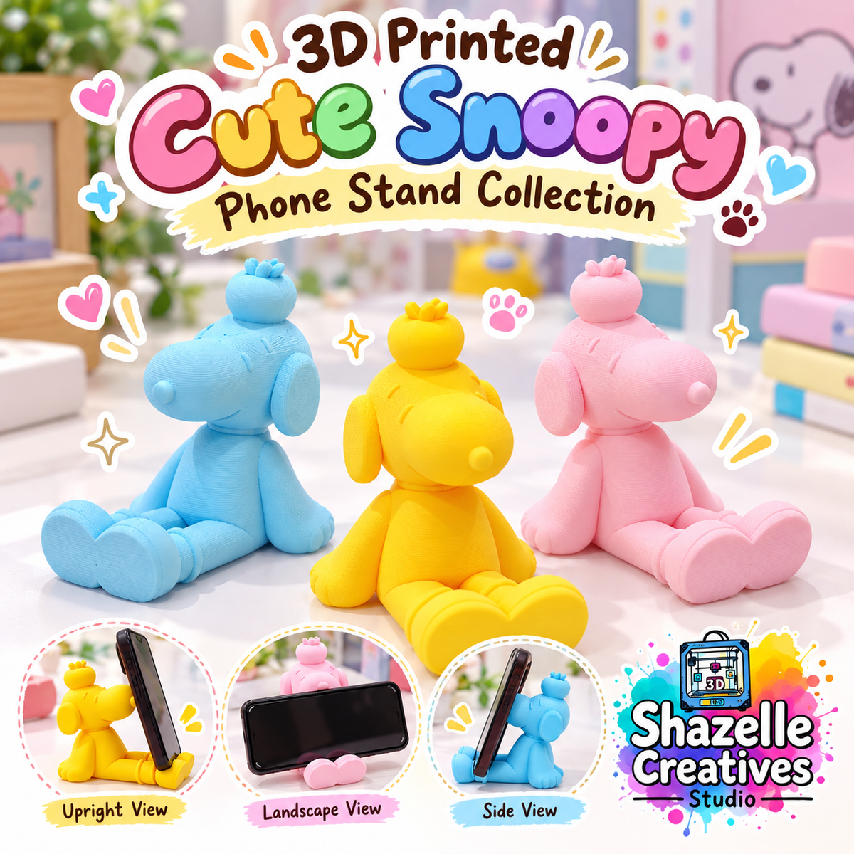 📱✨ 3D Printed Cute Snoopy Phone Stand Collection ✨🐶