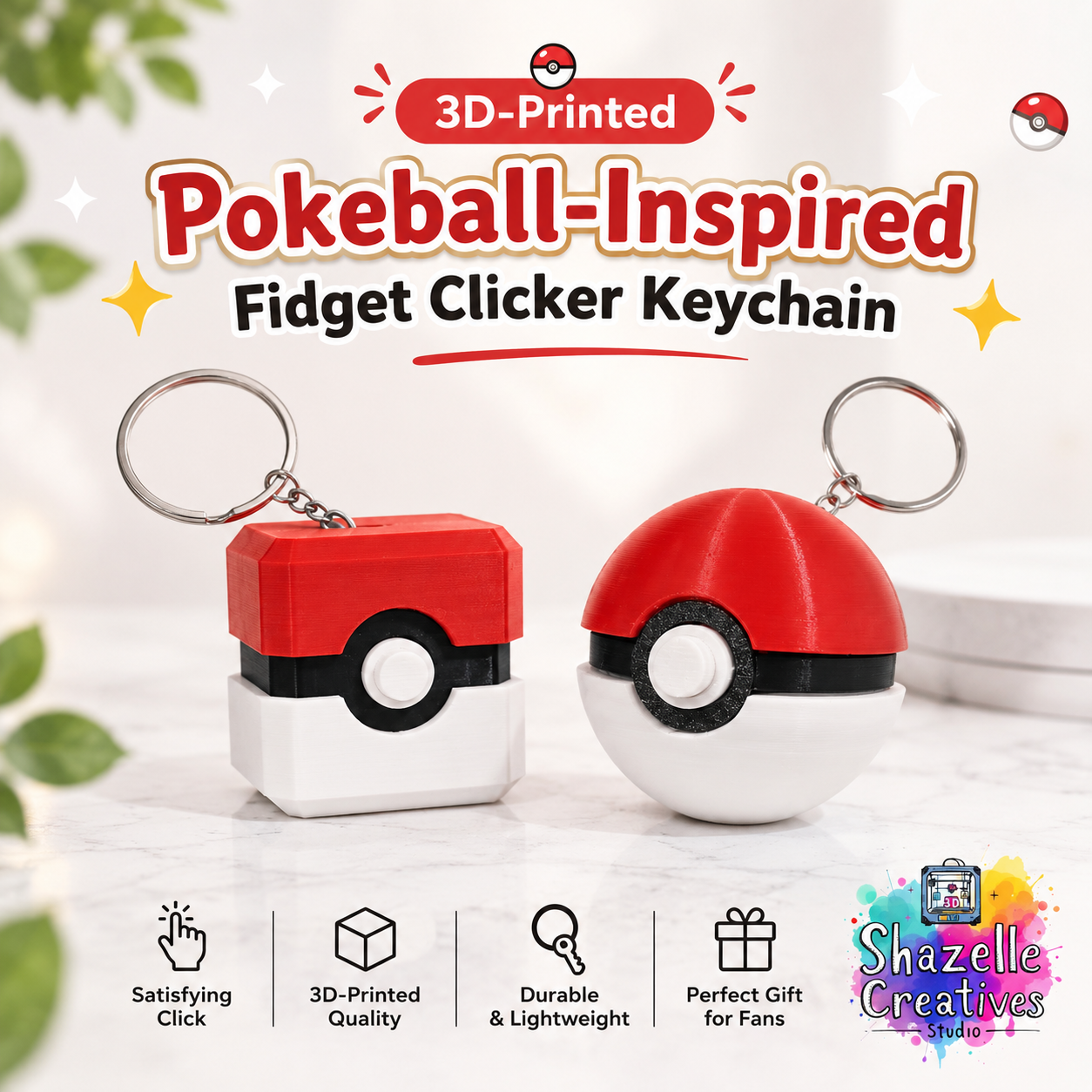 3D-Printed Pokeball-Inspired Fidget Clicker Keychains | Catch 'em all... with a satisfying click! 🔴⚪