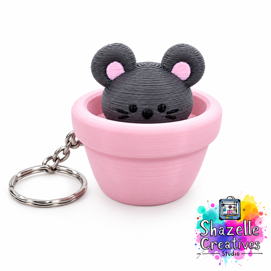 Adorable 3D Printed Animal-in-a-Pot Fidget Clicker Keychains