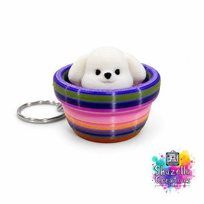Adorable 3D Printed Animal-in-a-Pot Fidget Clicker Keychains