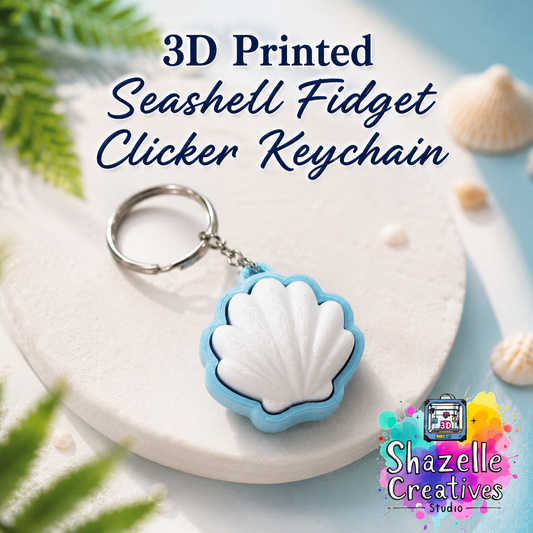 3D Printed Seashell Fidget Clicker Keychain - Cute Sensory Toy