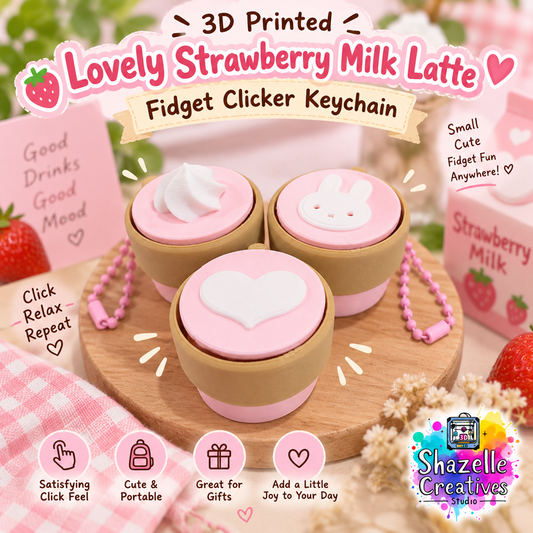 🍓 3D Printed Lovely Strawberry Milk Latte Fidget Clicker Keychain 🧋💕