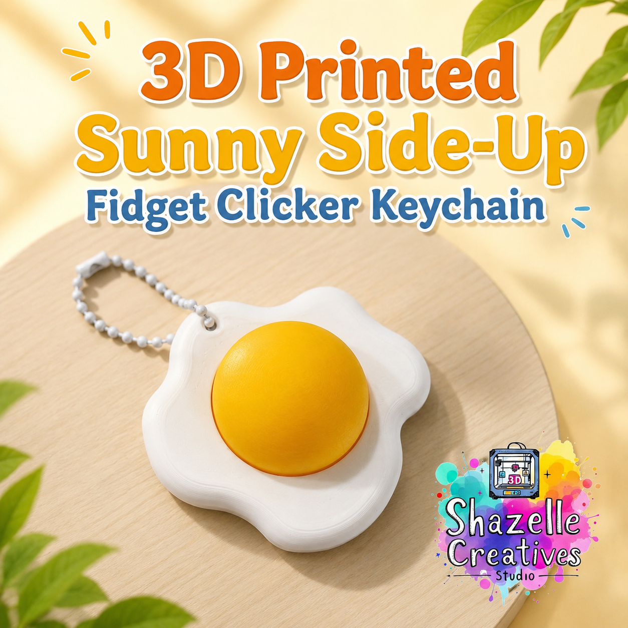 3D Printed Sunny Side-Up Fidget Clicker Keychain